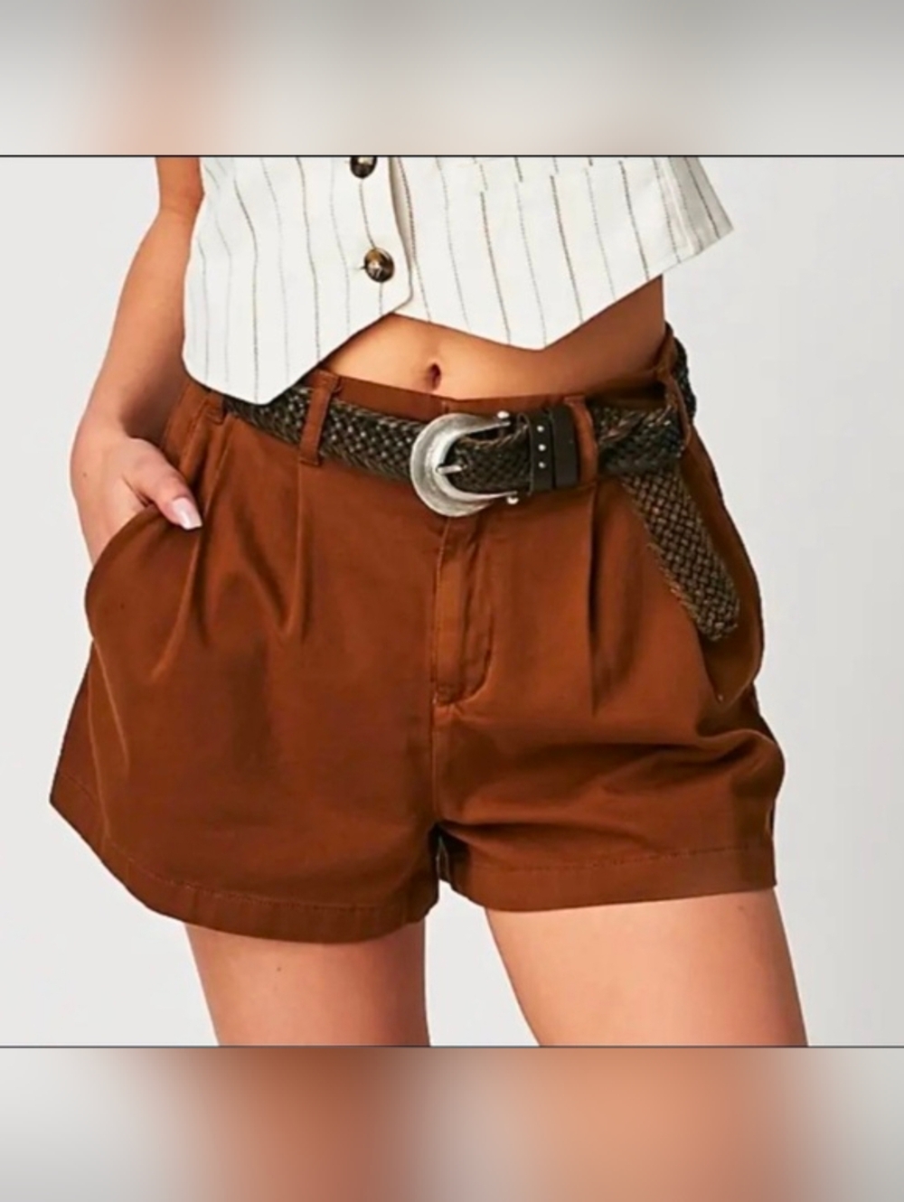 Free People Brown Billie Chino Trouser Shorts Size 12